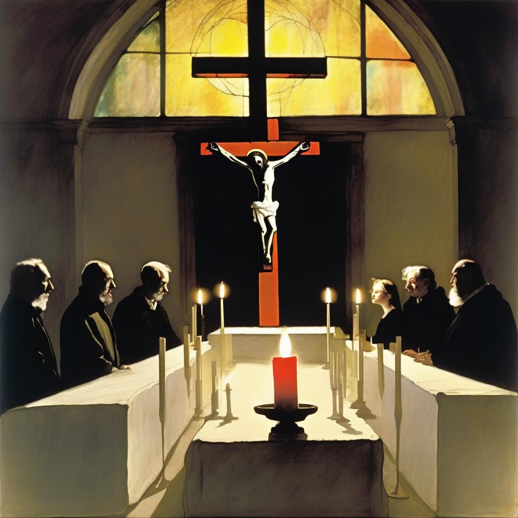 Parish choir, men and women sing in candlelit ambiance. Stai...
