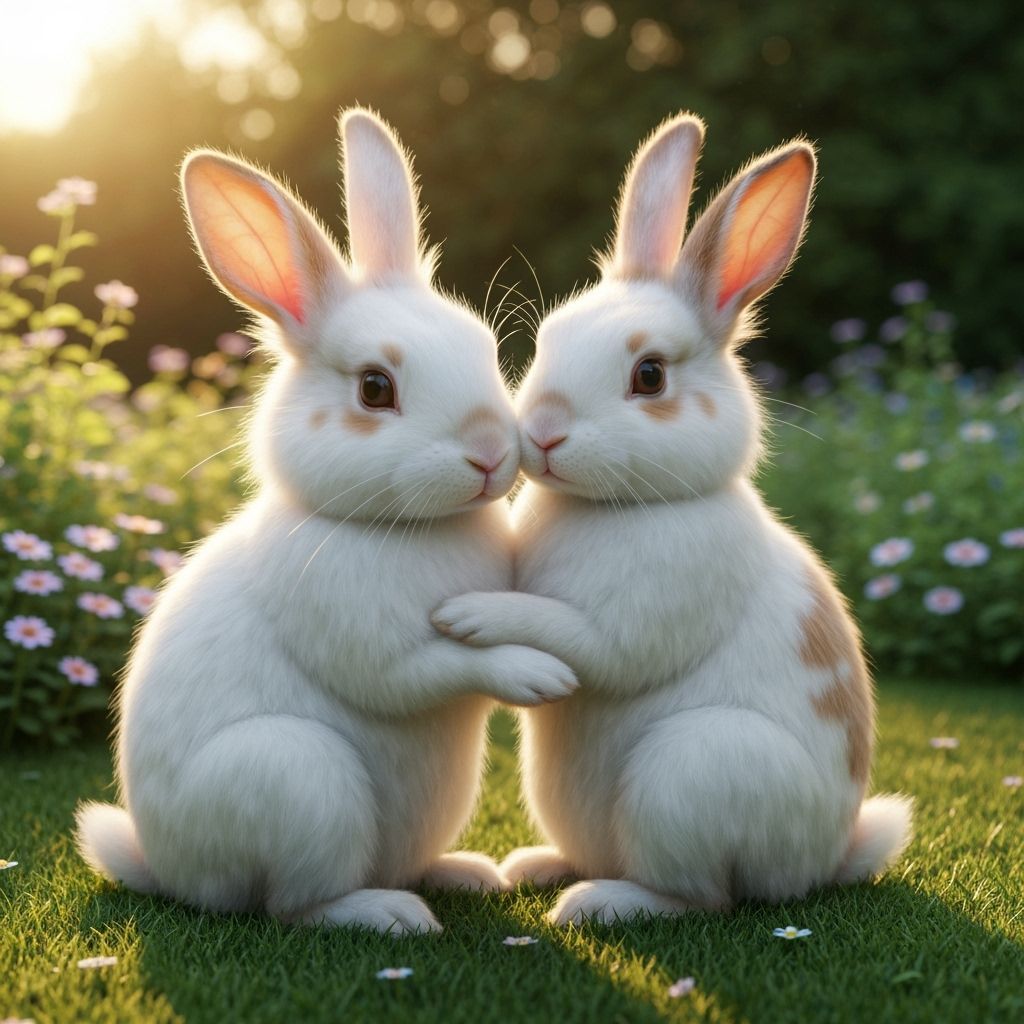 Realistic Rabbits Snuggled in a Sunny Garden