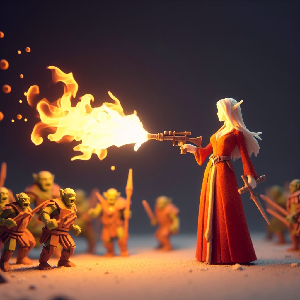 Battle of the elven sorceress with orcs.