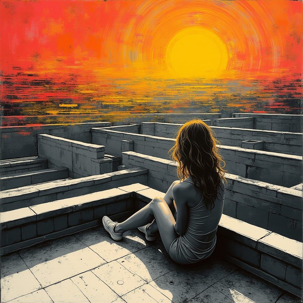 Hyper-Realistic Dystopian Rooftop Scene in Bold, High-Contra...