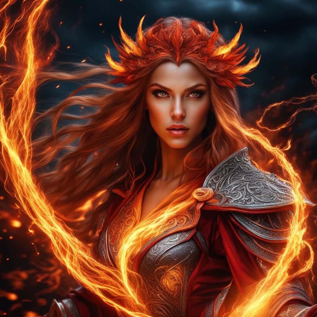Fire elemental Sorceress. - AI Generated Artwork - NightCafe Creator