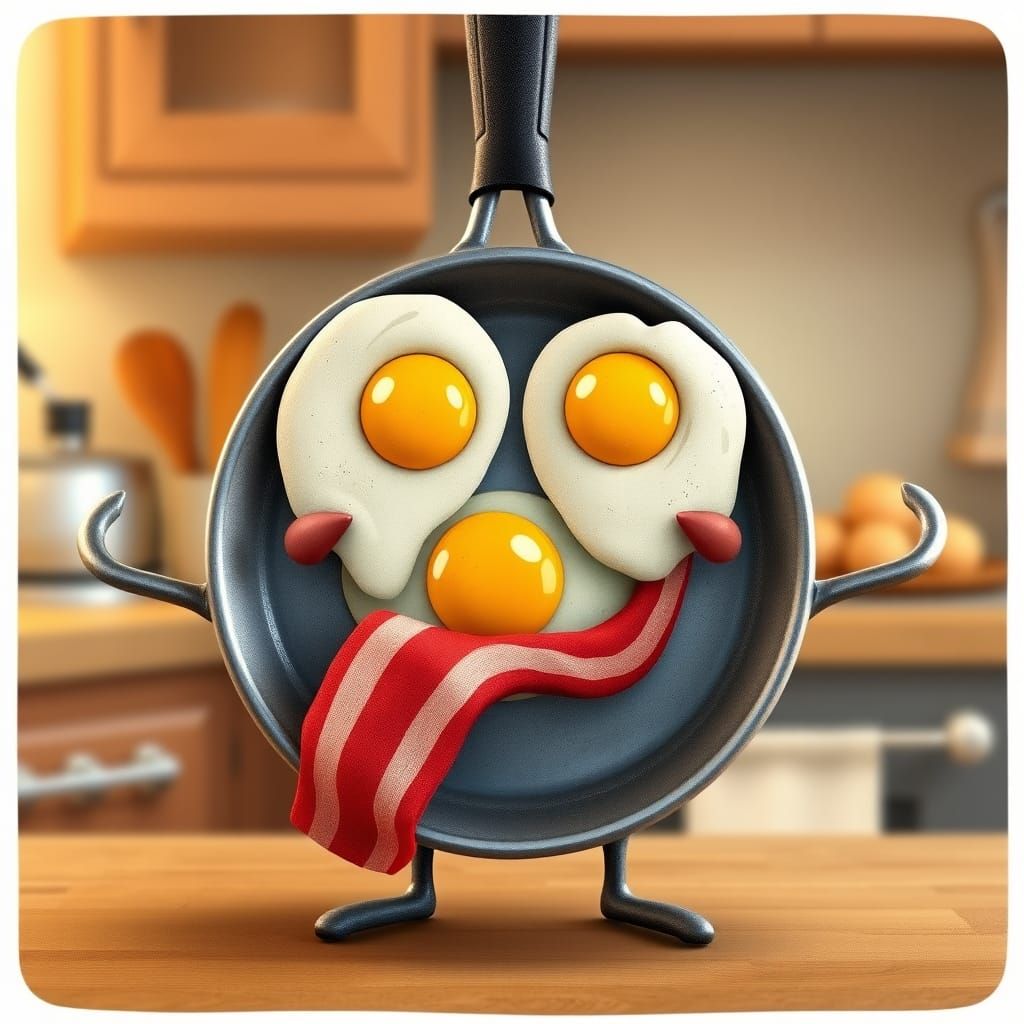 Whimsical Kitchen Character with Bacon Strip Smile