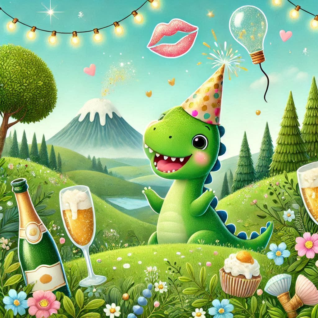 🍾🦖🌳🏞️💡💋