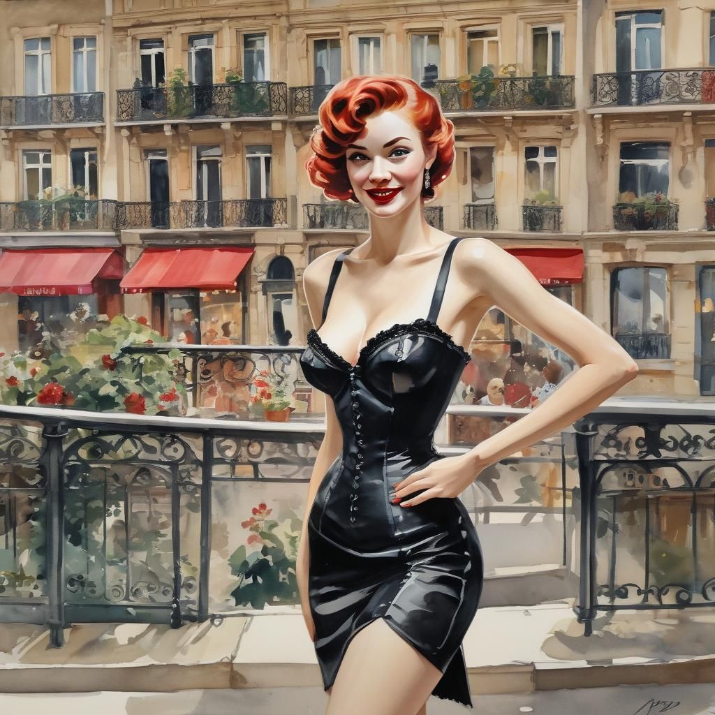 Pin up en robe noire décolleté