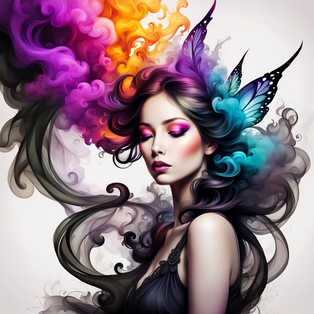 Ethereal Fairy Formed from Swirling Smoke