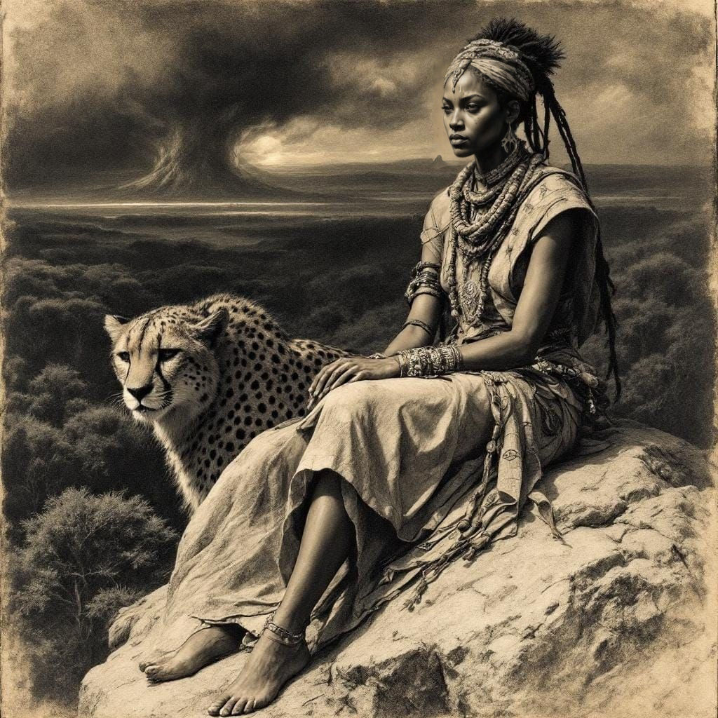 The Queen and Centinel I (Concept Queen Nzinga and Cheeta)  by @Red