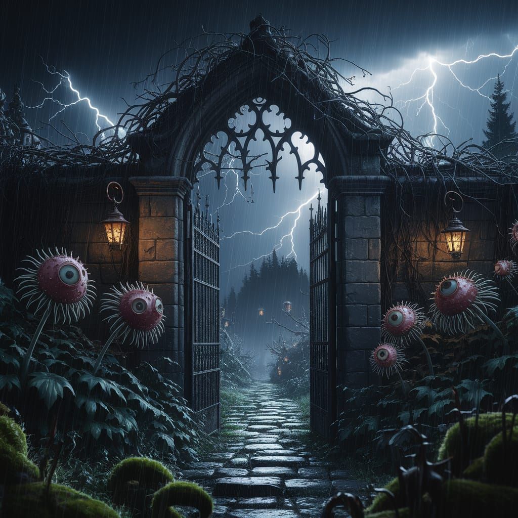 The Creepy Garden: Thunderstorm Path of Monstrous Watchful Blossoms  by @RC