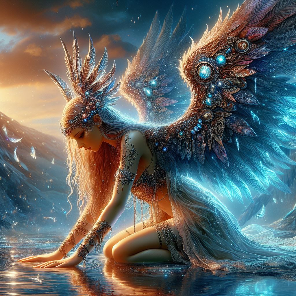 Beautiful angel in shallow water