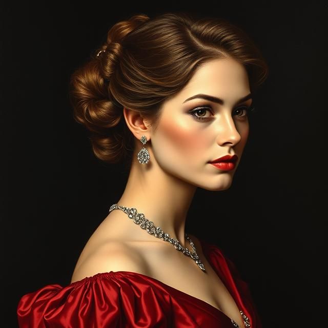 Portrait of a beautiful, elegant woman dressed in a red even...