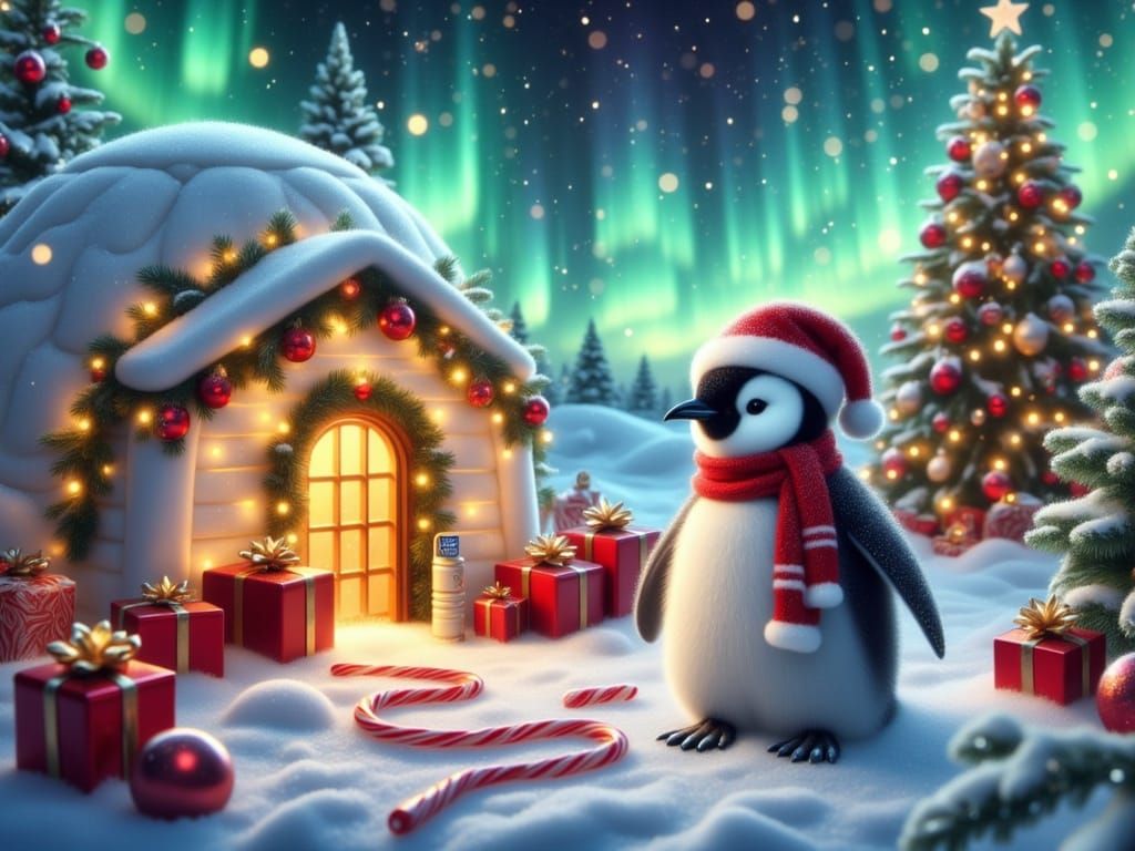 <lora:FiosFantasyXmas:1.0> Penguin ready for Santa's visit