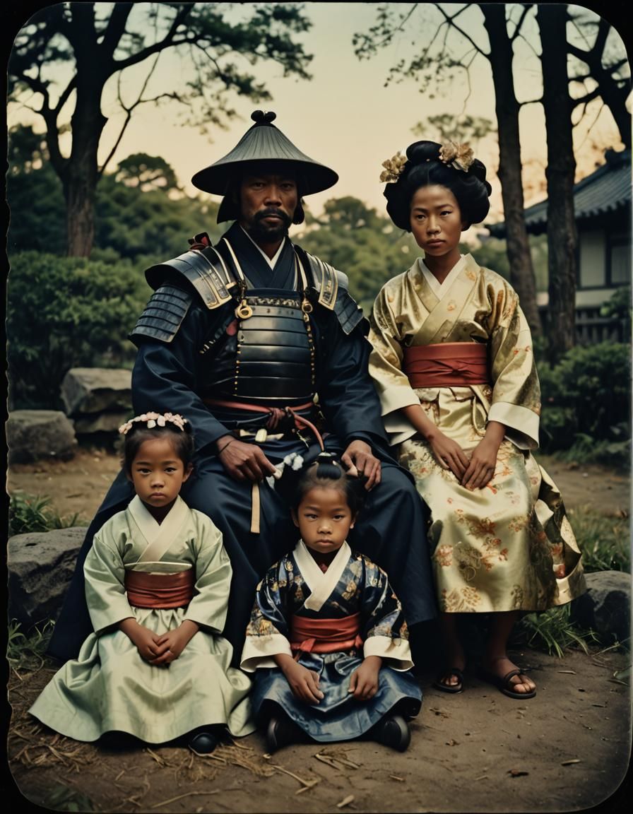 Black samurai family (Husband ,beautiful Wife and children) ...