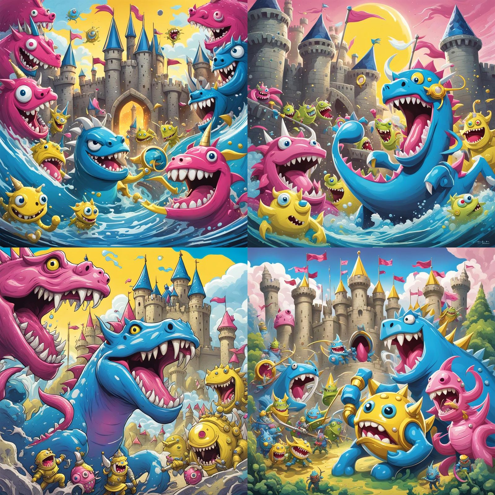 "Cartoon battle inside a mouth! Pearly white teeth castles w...