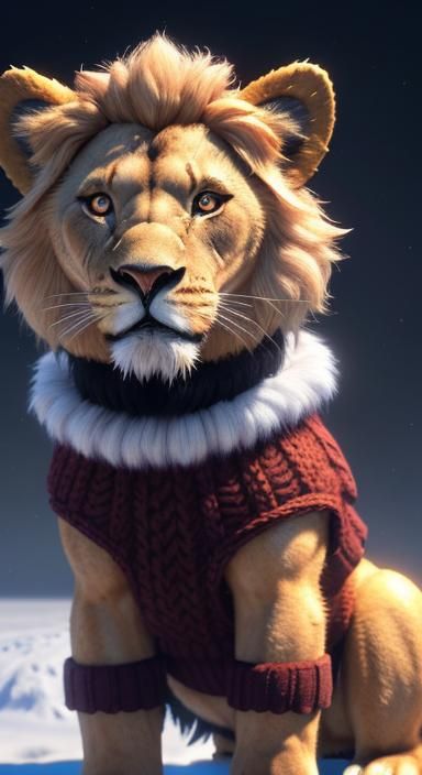 synthwave, Symmetrical, Centered Cute Pixar Style 3d  Lion c...