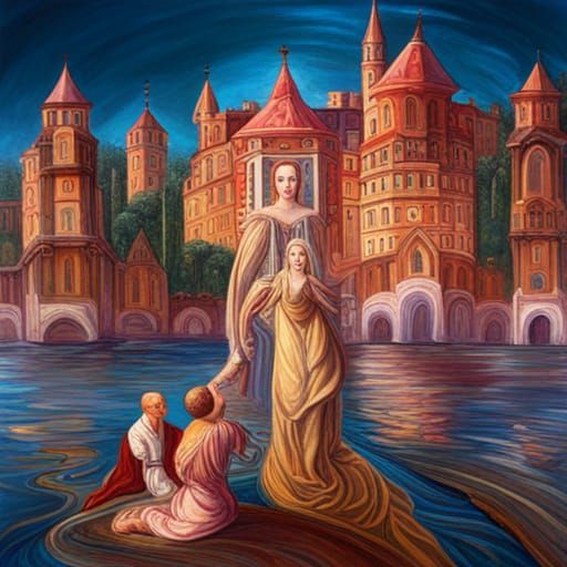 Castle of Scorpio psychedelic art renaissance painting pre-R...