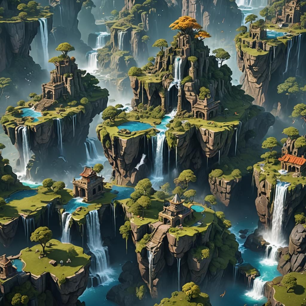 Fantastical Floating Islands with Waterfalls and Ruins