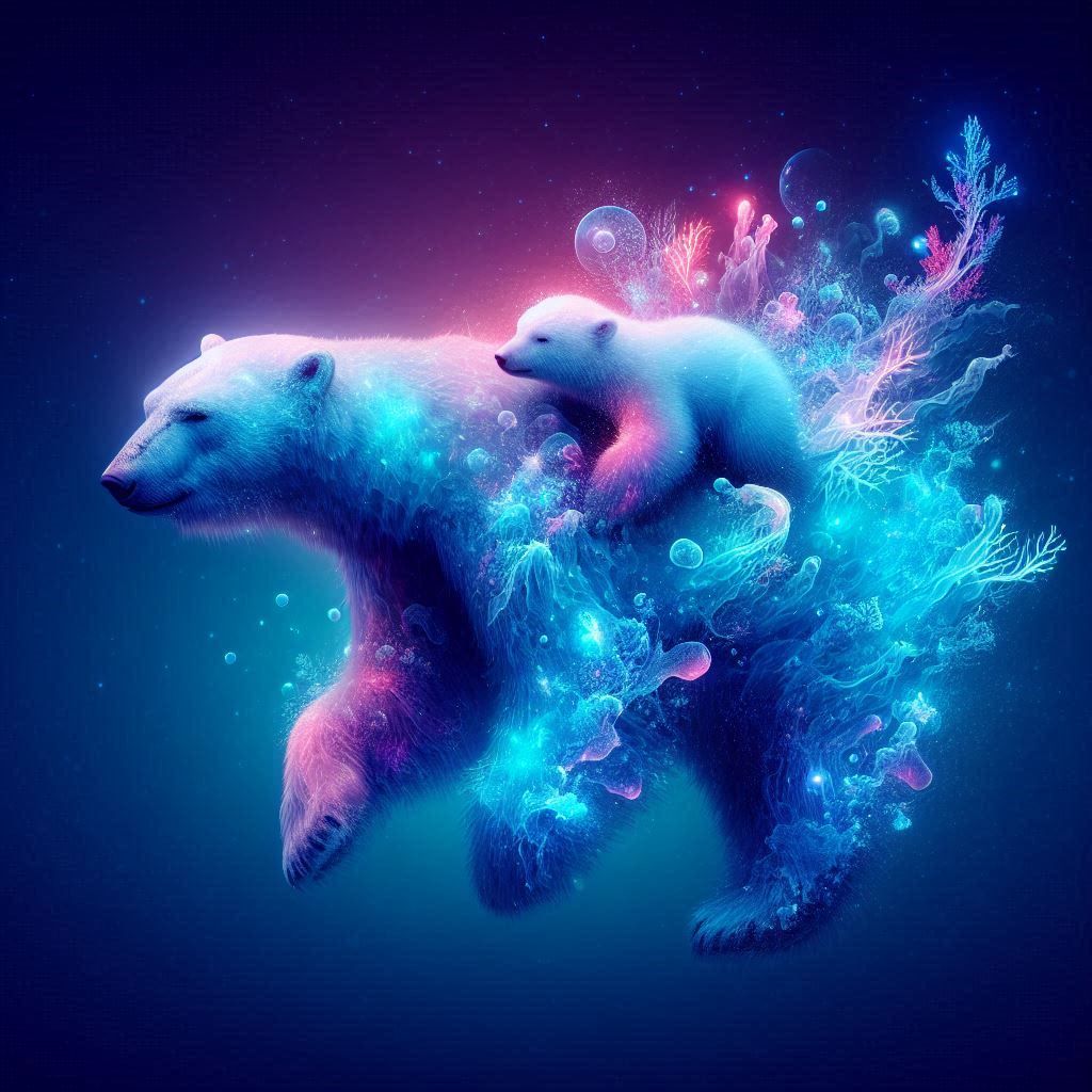 Polar bears swimming