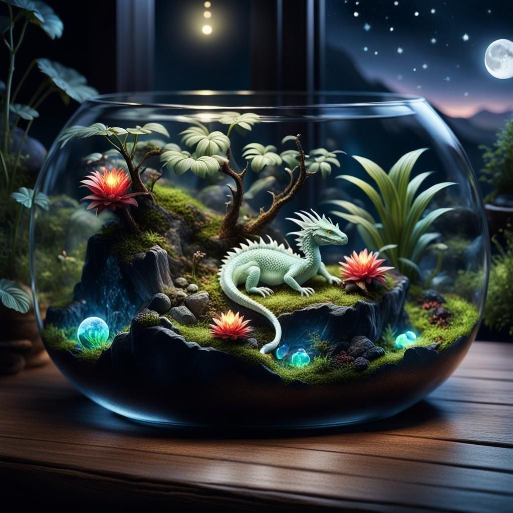 White Dragon Salamander of Myth in a Tarrarium  by @Bellemia