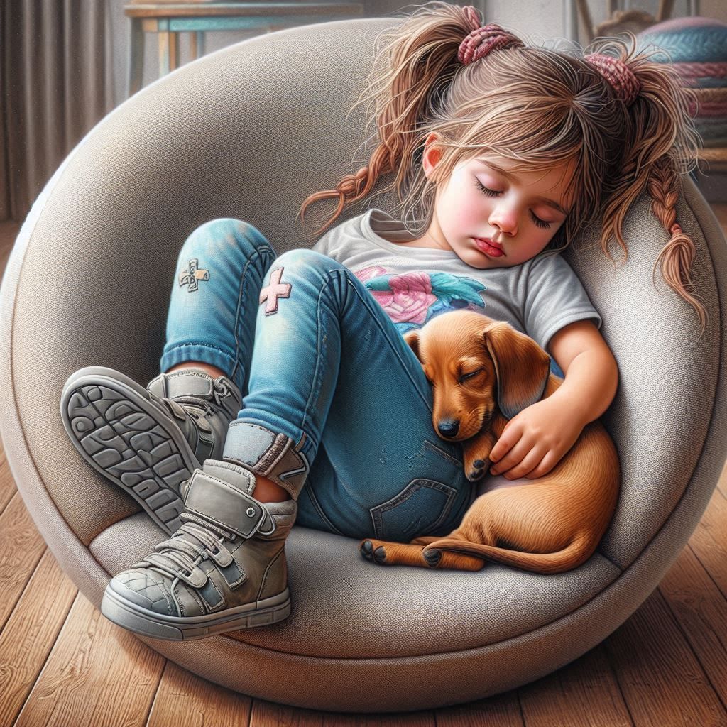A little girl dozing in armchair 1