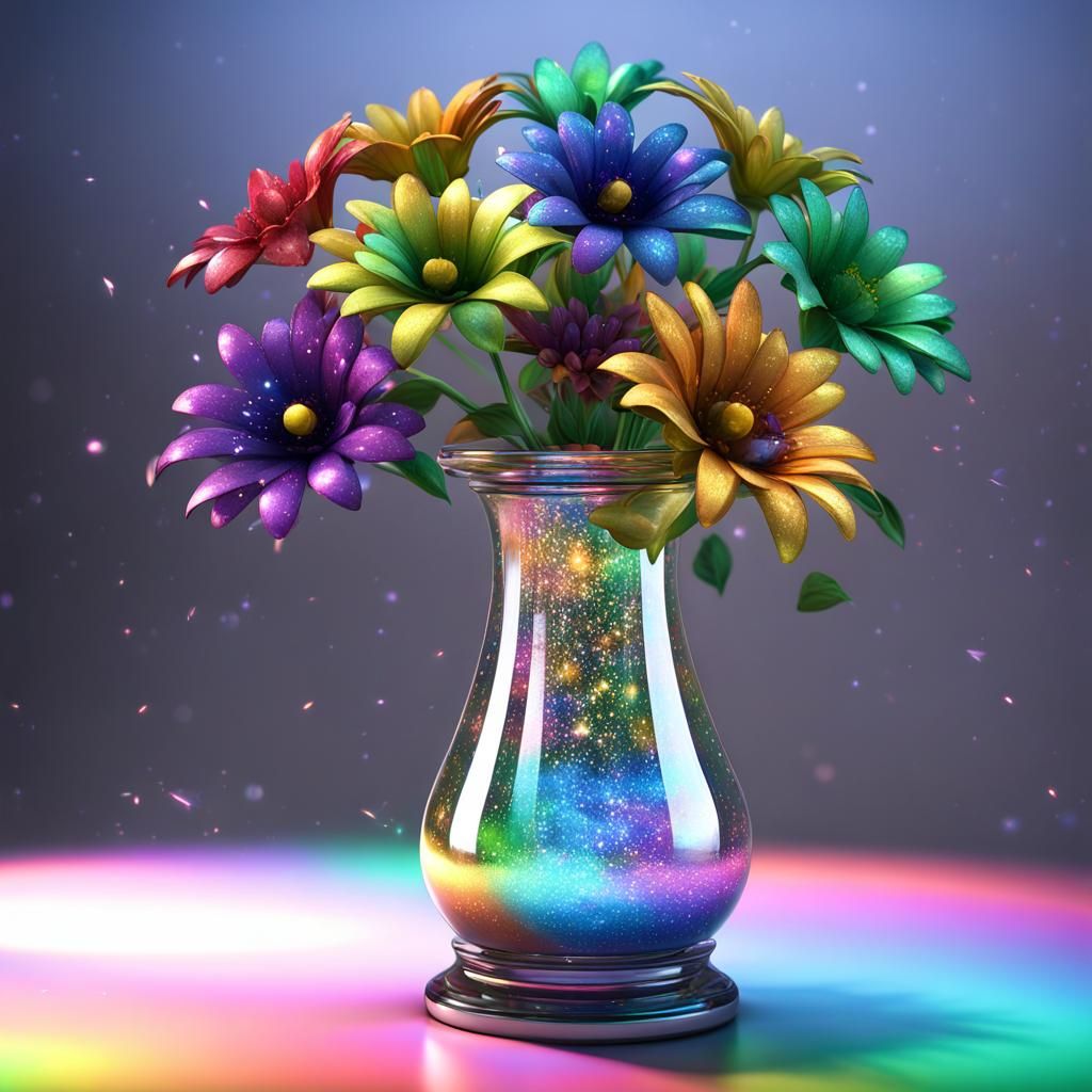 glitter  rainbow twisted reflective clock tower glass flower...