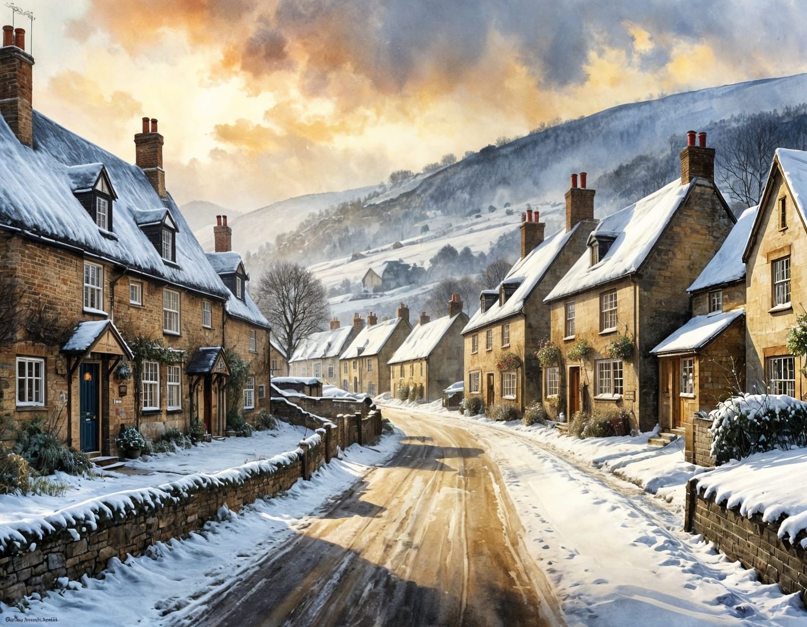 Snow in the Village  by @Dabbler