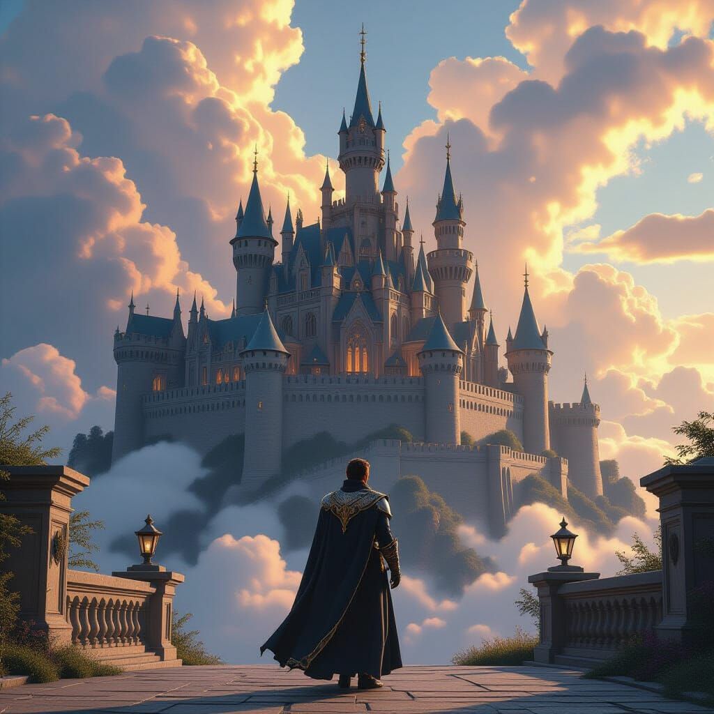 Medieval Man Before Castle in Epic Fantasy Style