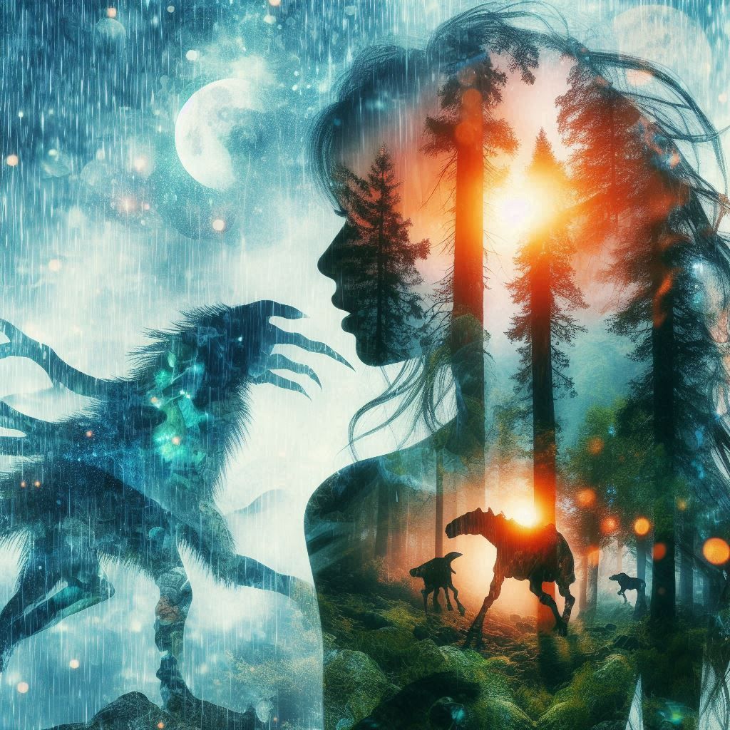 double exposure beautiful fantasy DALL-E 3 portrait landscap...