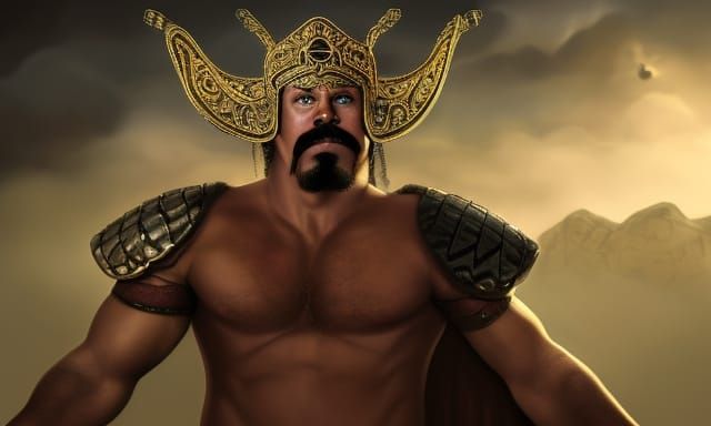 hogan, mustache goatee, headband, wwe wrestler but fantasy, ...