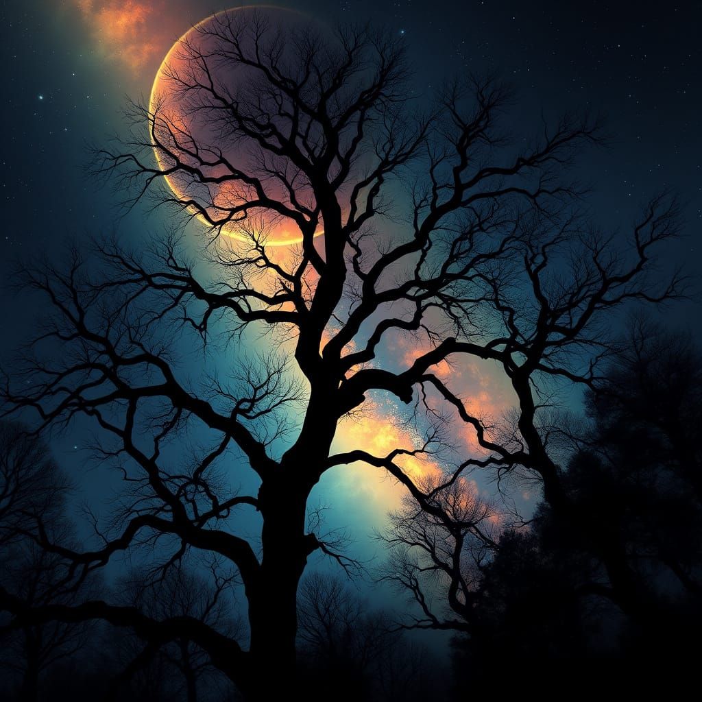 Trees silhouetted against a glowing night sky.  by @JennaM