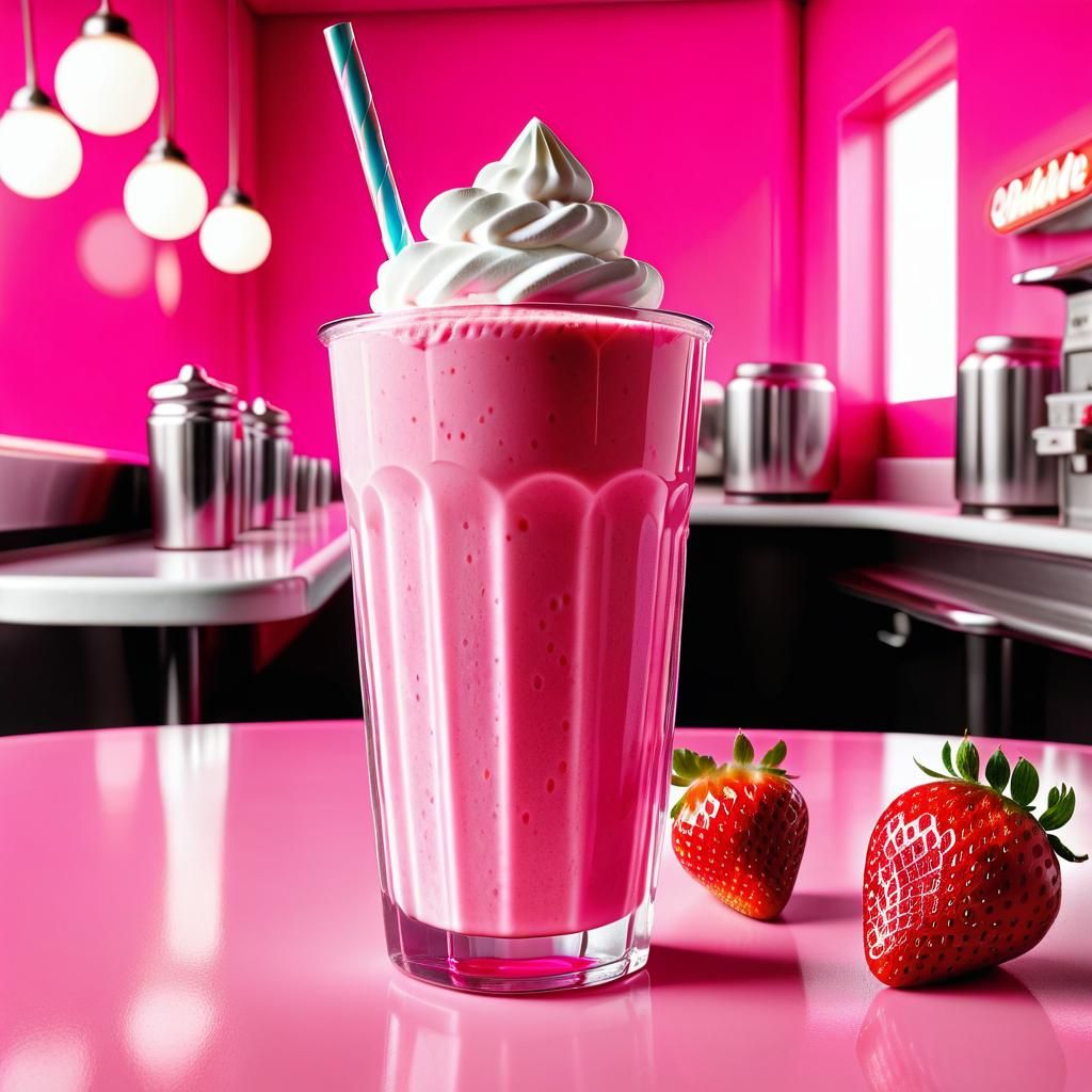 Delicious Pink Strawberry Milkshake in Hyperrealism