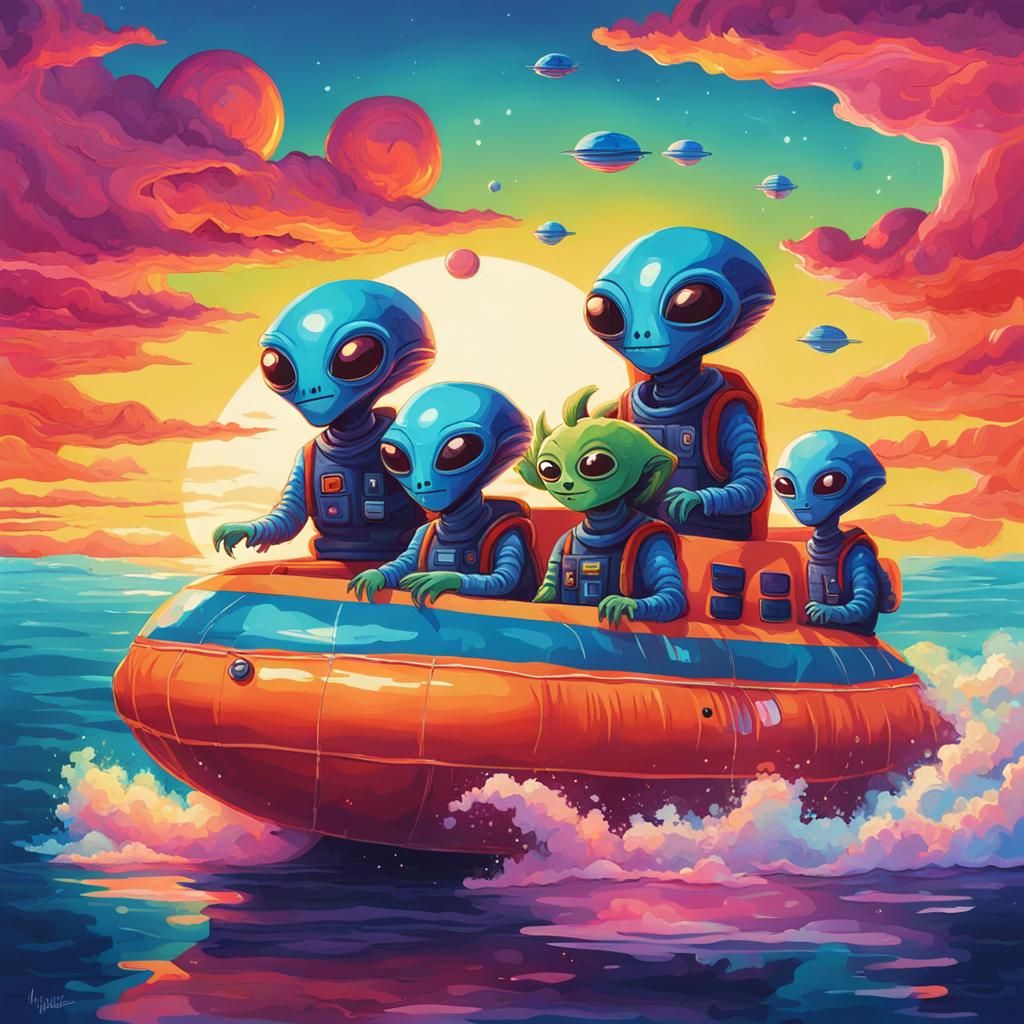 Alien family on vacation - AI Generated Artwork - NightCafe Creator