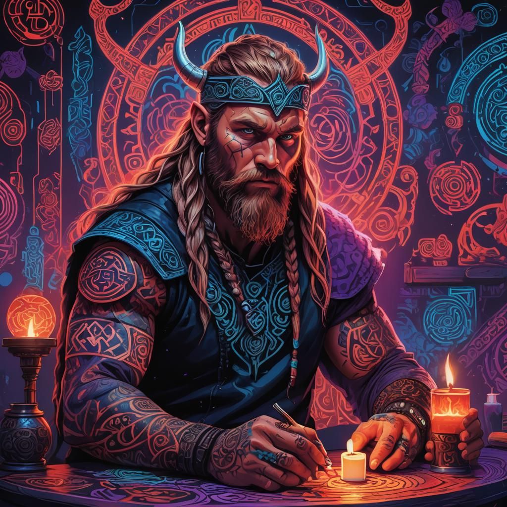 juxtaposes a Nordic Viking man