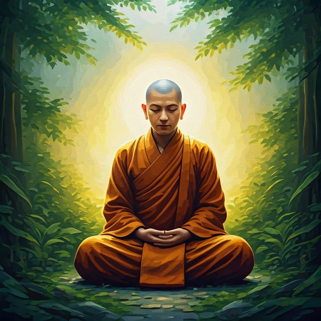 Serene Buddhist Monk in Golden Light