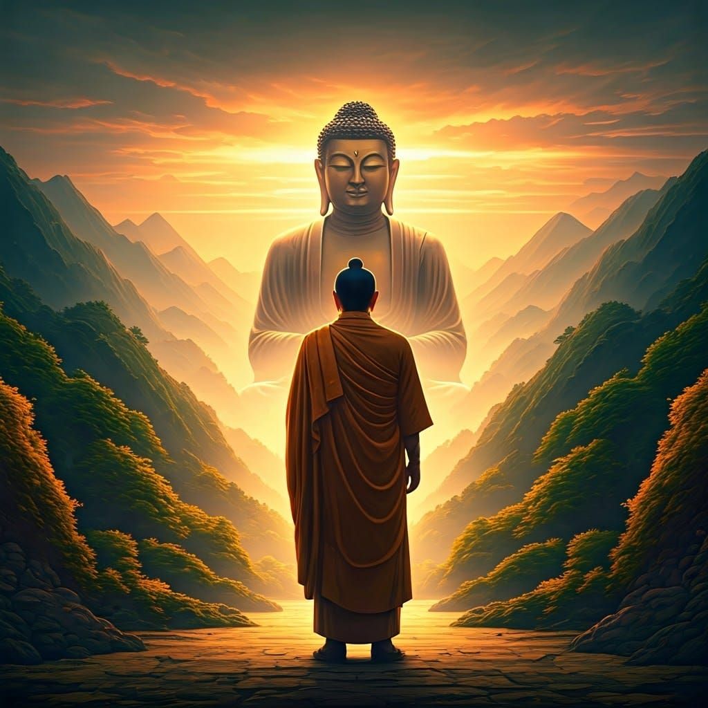 Ethereal Buddhist Master in Golden Light