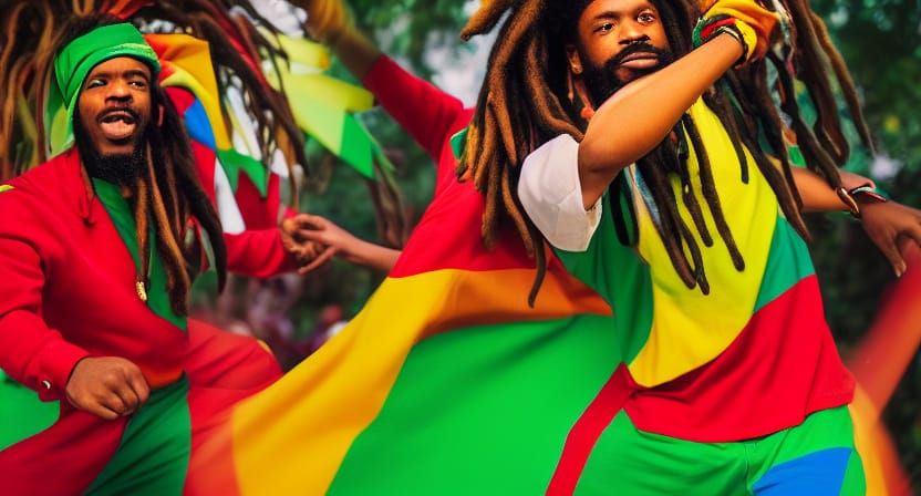 rastafari dancing, red yellow green Professional photography...