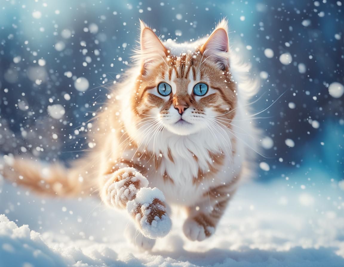 Cat in snow  by @Solea