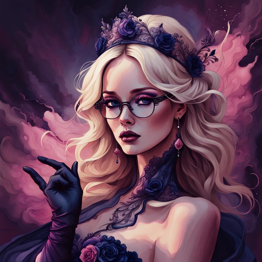A captivating dark fantasy fashion illustration of a gorgeou...