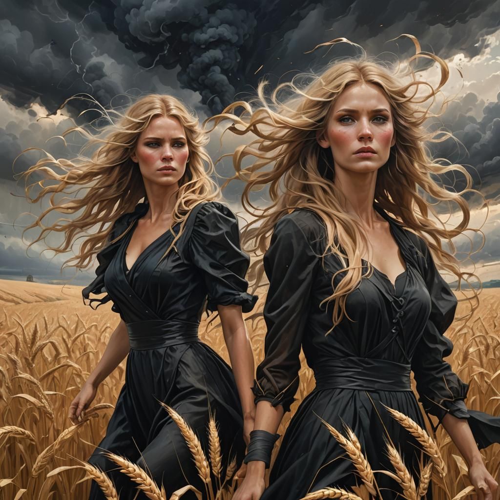 Blonde Women in Wheat Field, Dark Art