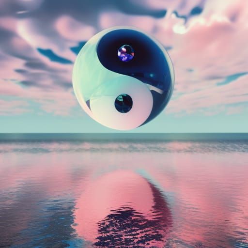 Reflective highly detailed Crystal sphere filled with Yin Ya...