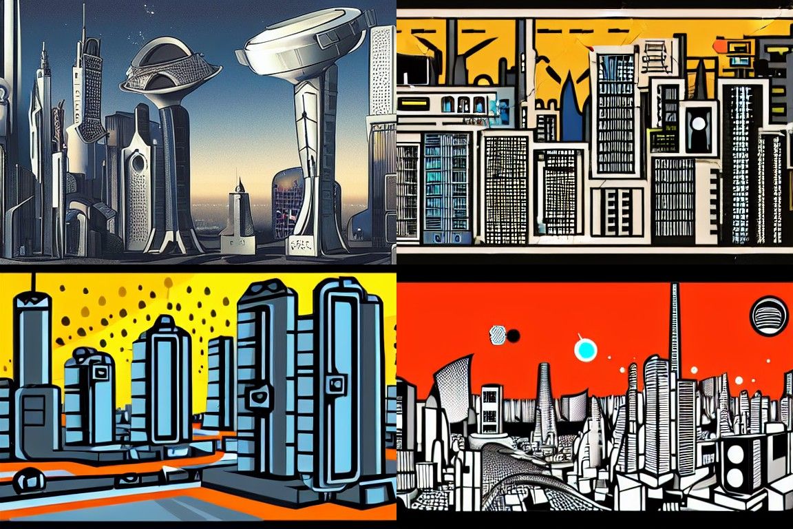 Sci-fi city in the style of Dada