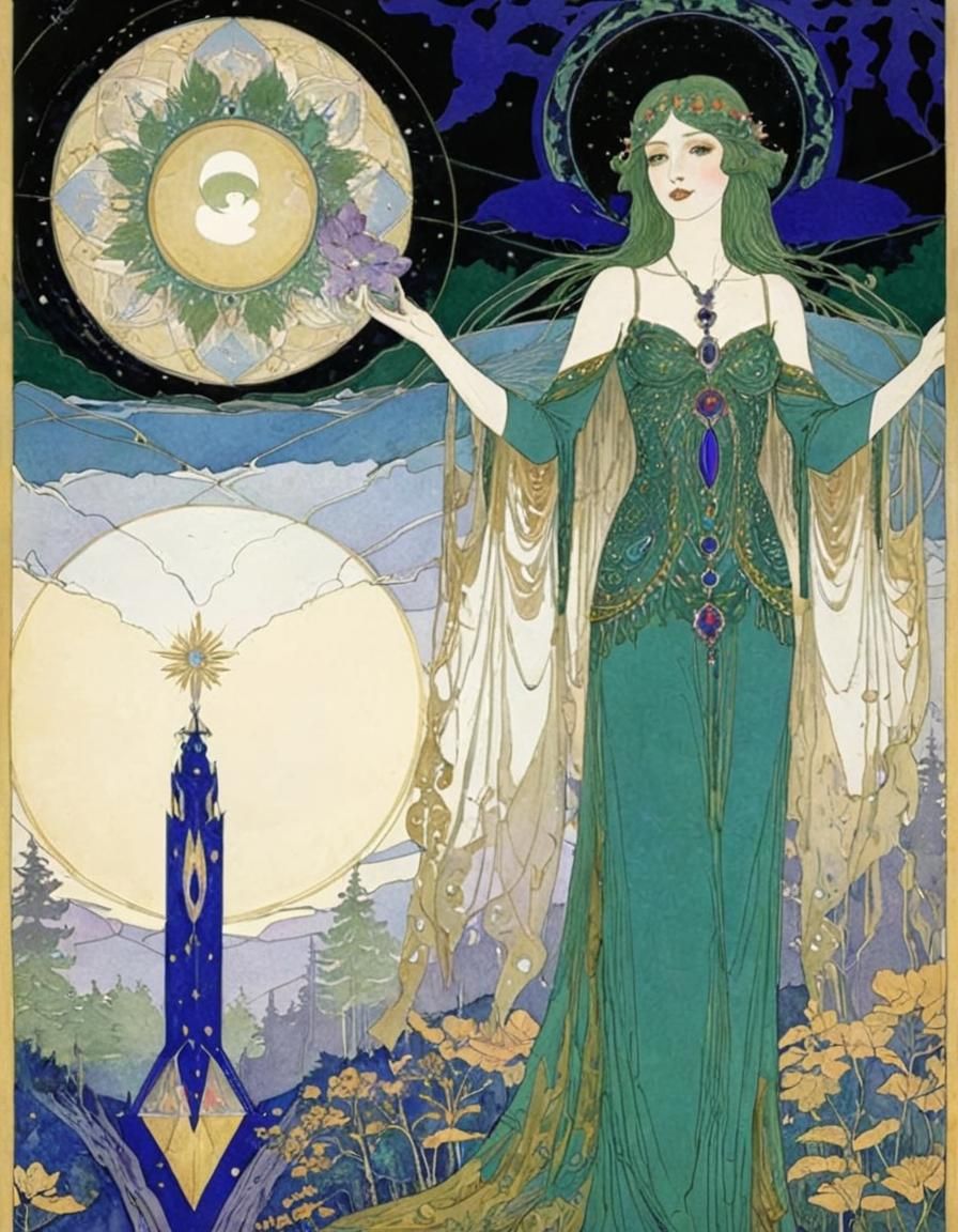 Celestial Finnish Woman in Forest Illustration