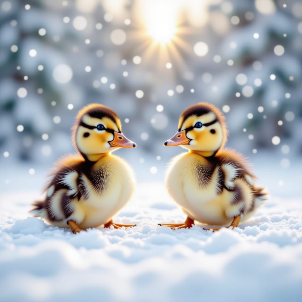 cute baby ducks playing in the snow <lora:Cute Baby Ducks:1.0>