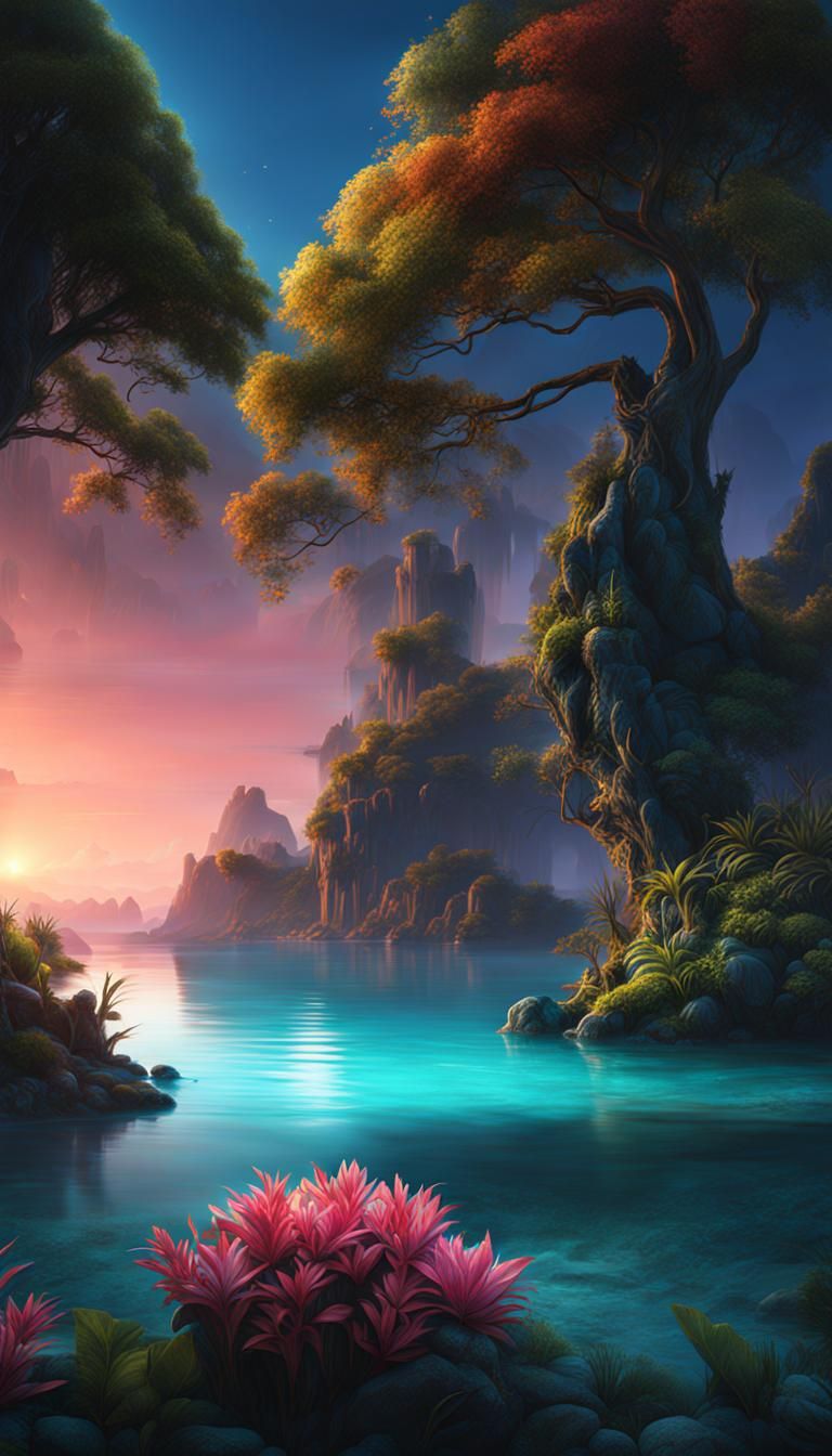 Serene luminous lagoon scene 5/5 - AI Generated Artwork - NightCafe Creator