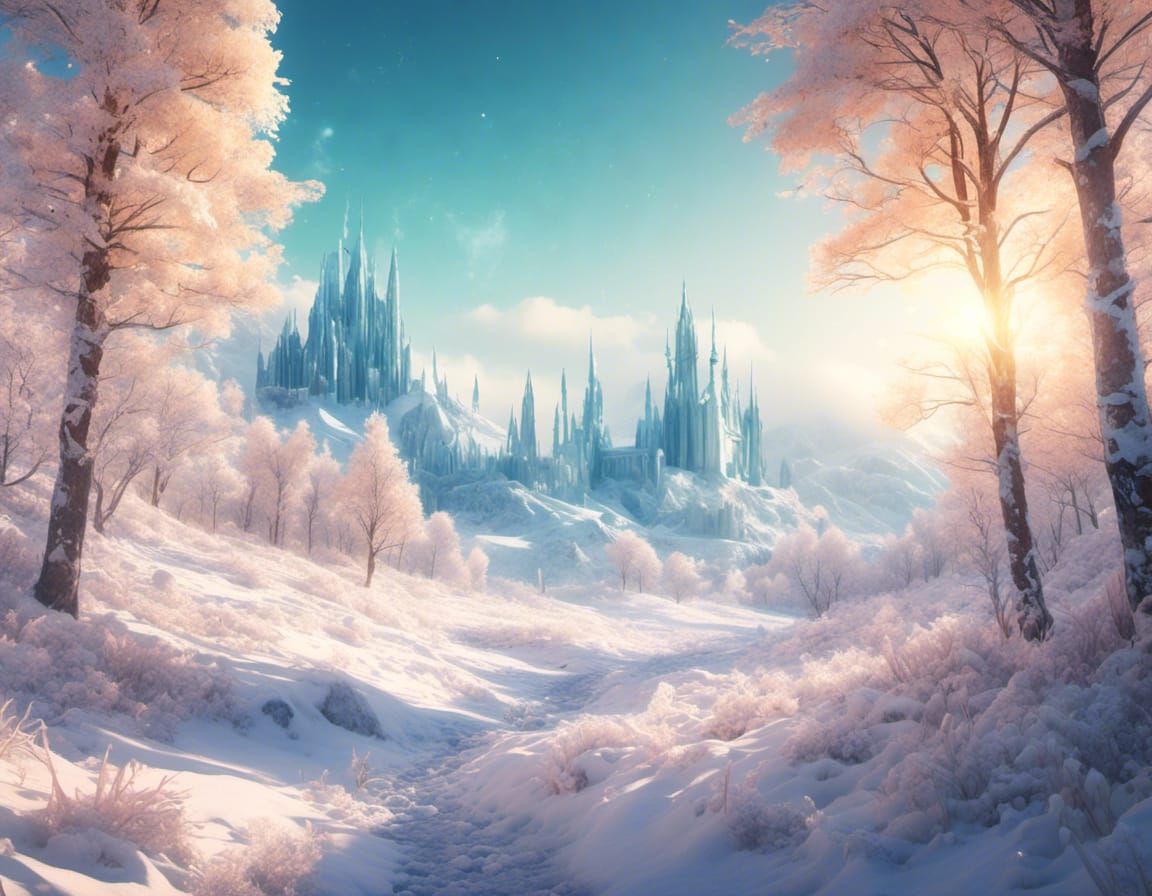 <lora:Dream Ethereal v2:1.0> shimmering otherworldly winter landscape with sunlight glinting off of frozen snow crystals, pen and watercolor...