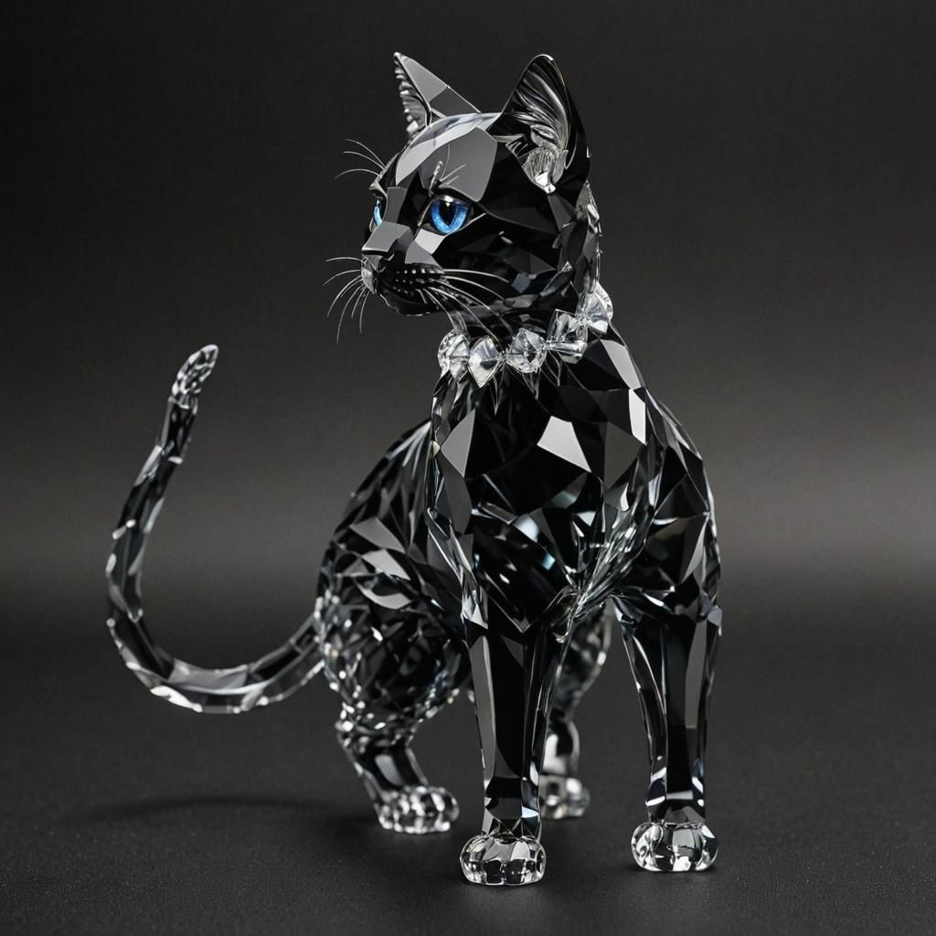 Crystal clear, Swarovski style cat full body.  side view Ult...