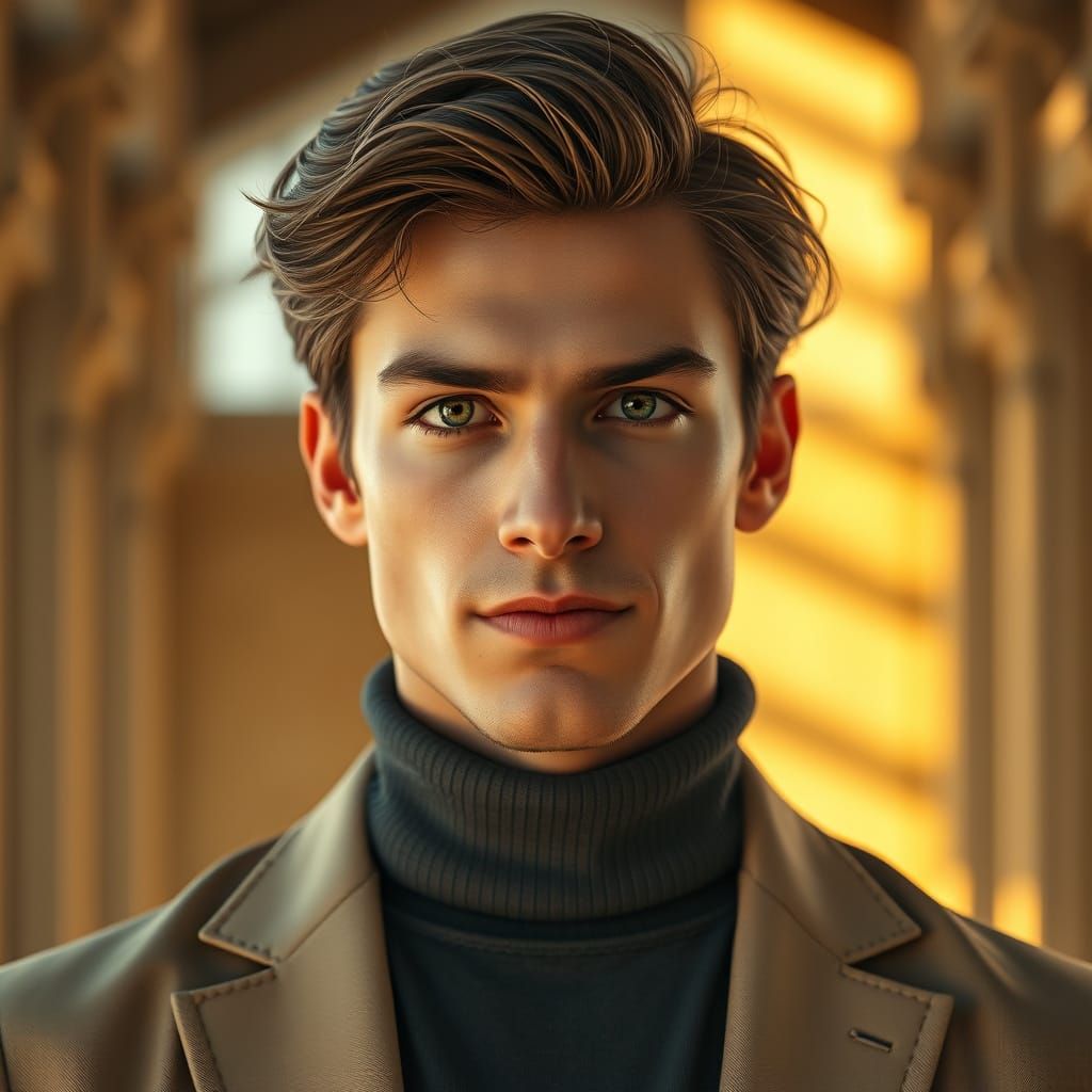 Confident Young Man with Piercing Green Eyes