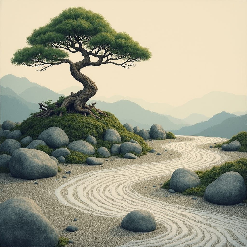 Zen Garden: A Japanese Landscape Painting