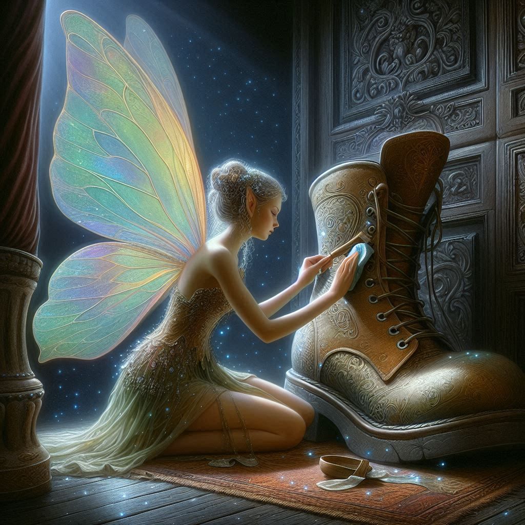 At Night the Fairy Comes Out to Polish the Boots