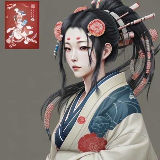 Wanderer Seeks Home: Ukiyo-e Biopunk Concept Art