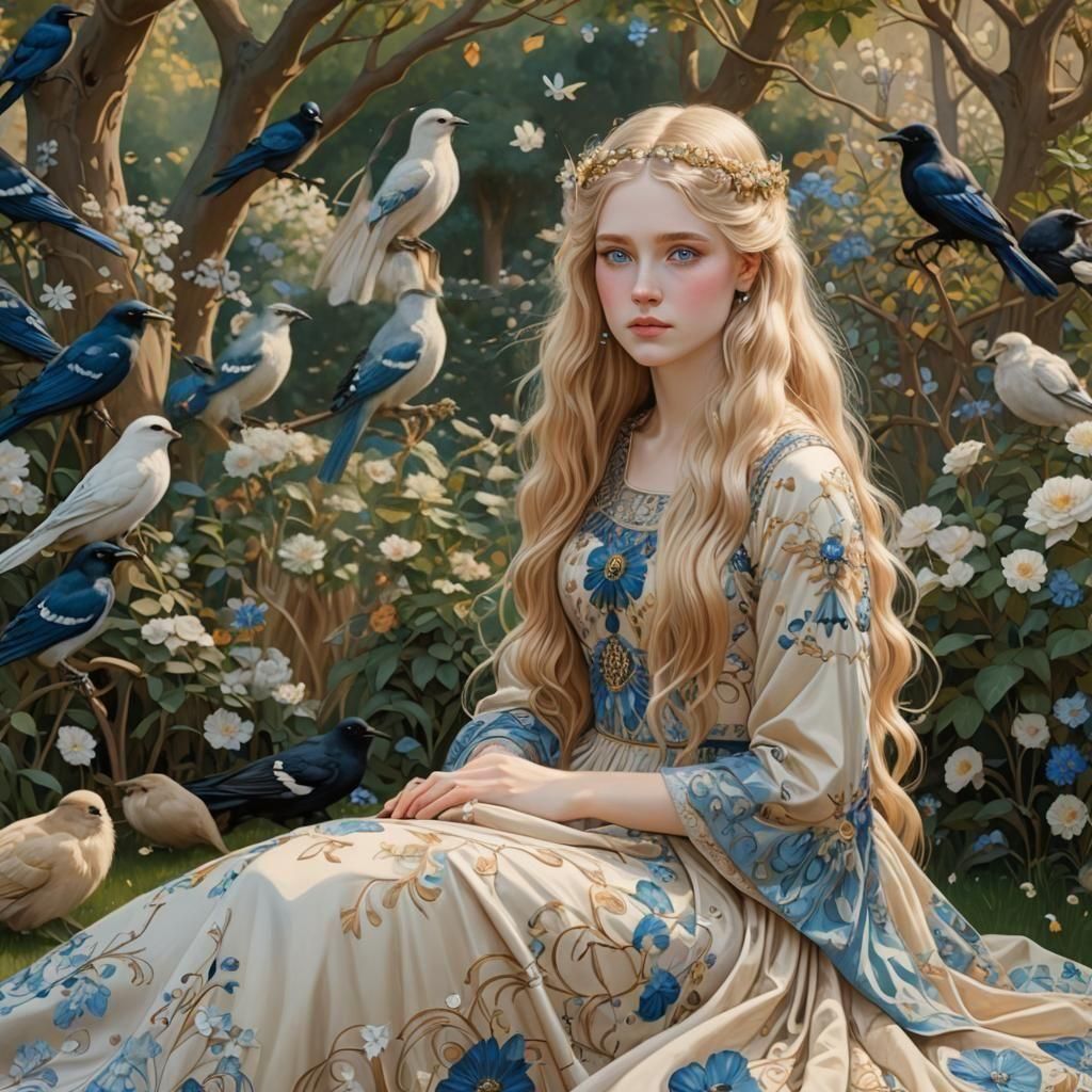 Maiden with birds.  by @Pyewacket