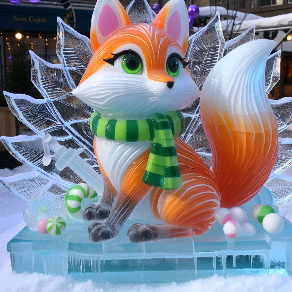 Candy fox as fruit ice sculpture